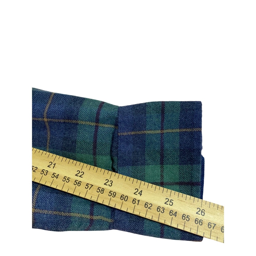 IZOD Mens Flannel Shirt L Blue Green Plaid Long Sleeve Button Down Cotton Blend - Picture 8 of 10